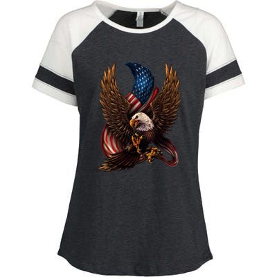 Patriotic American Design With Eagle And Flag Enza Ladies Jersey Colorblock Tee