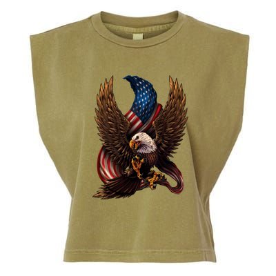 Patriotic American Design With Eagle And Flag Garment-Dyed Women's Muscle Tee