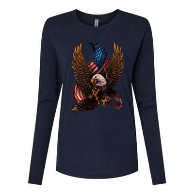 Patriotic American Design With Eagle And Flag Womens Cotton Relaxed Long Sleeve T-Shirt