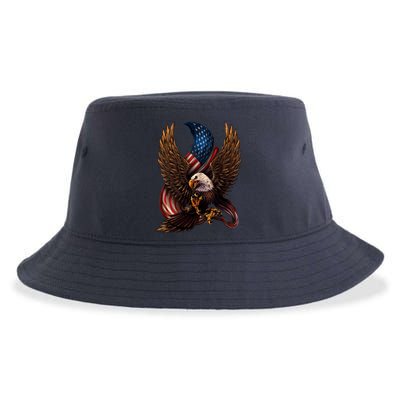 Patriotic American Design With Eagle And Flag Sustainable Bucket Hat