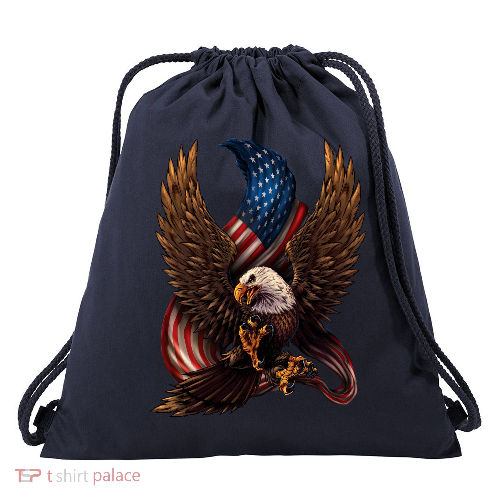 Patriotic American Design With Eagle And Flag Drawstring Bag