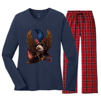 Patriotic American Design With Eagle And Flag Women's Long Sleeve Flannel Pajama Set 