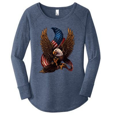 Patriotic American Design With Eagle And Flag Women's Perfect Tri Tunic Long Sleeve Shirt