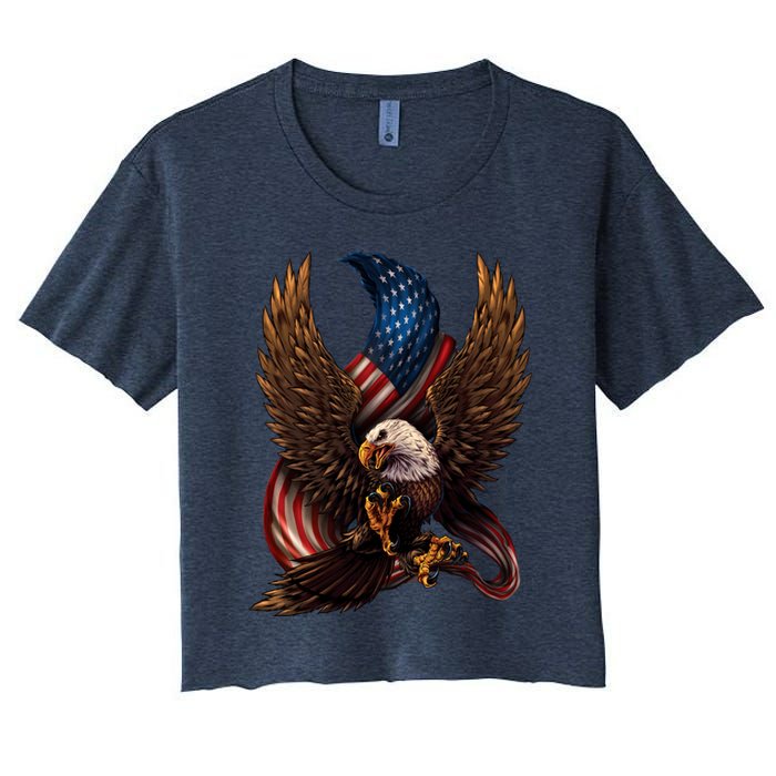 Patriotic American Design With Eagle And Flag Women's Crop Top Tee