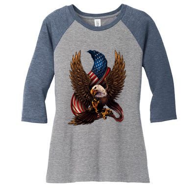 Patriotic American Design With Eagle And Flag Women's Tri-Blend 3/4-Sleeve Raglan Shirt