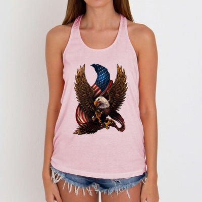 Patriotic American Design With Eagle And Flag Women's Knotted Racerback Tank