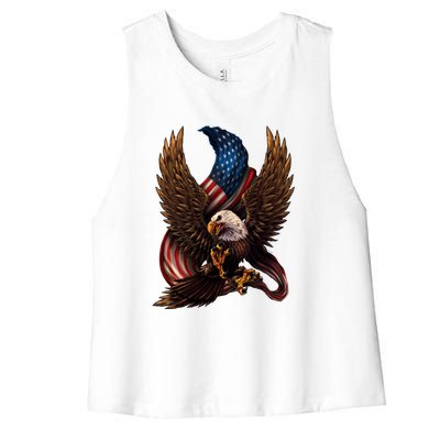 Patriotic American Design With Eagle And Flag Women's Racerback Cropped Tank