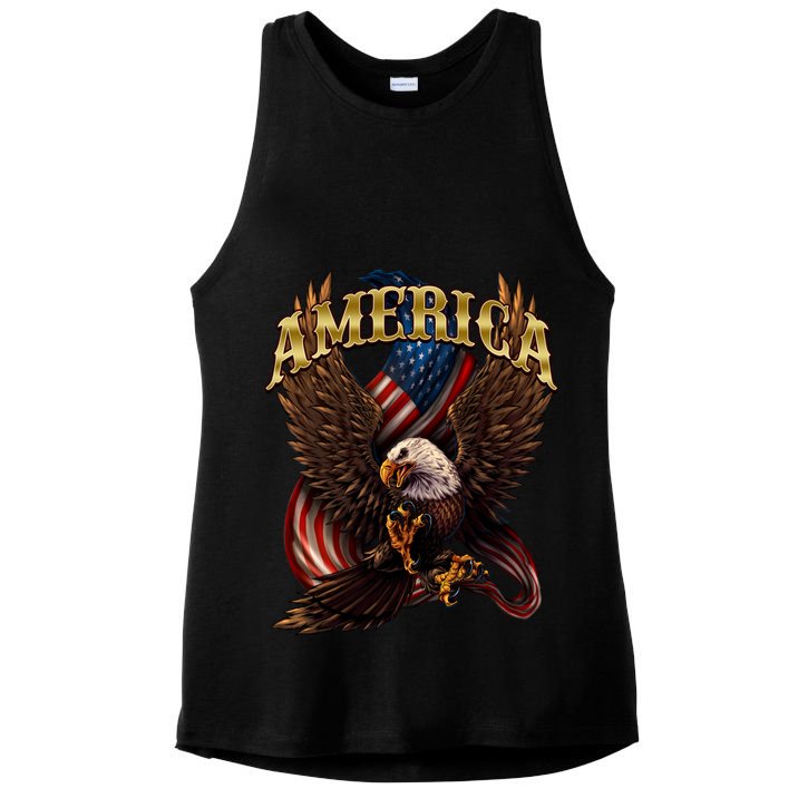 Patriotic America Design With Eagle And American Flag Ladies PosiCharge Tri-Blend Wicking Tank