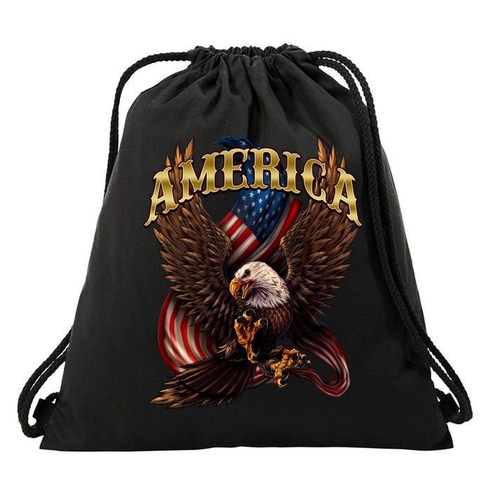 Patriotic America Design With Eagle And American Flag Drawstring Bag