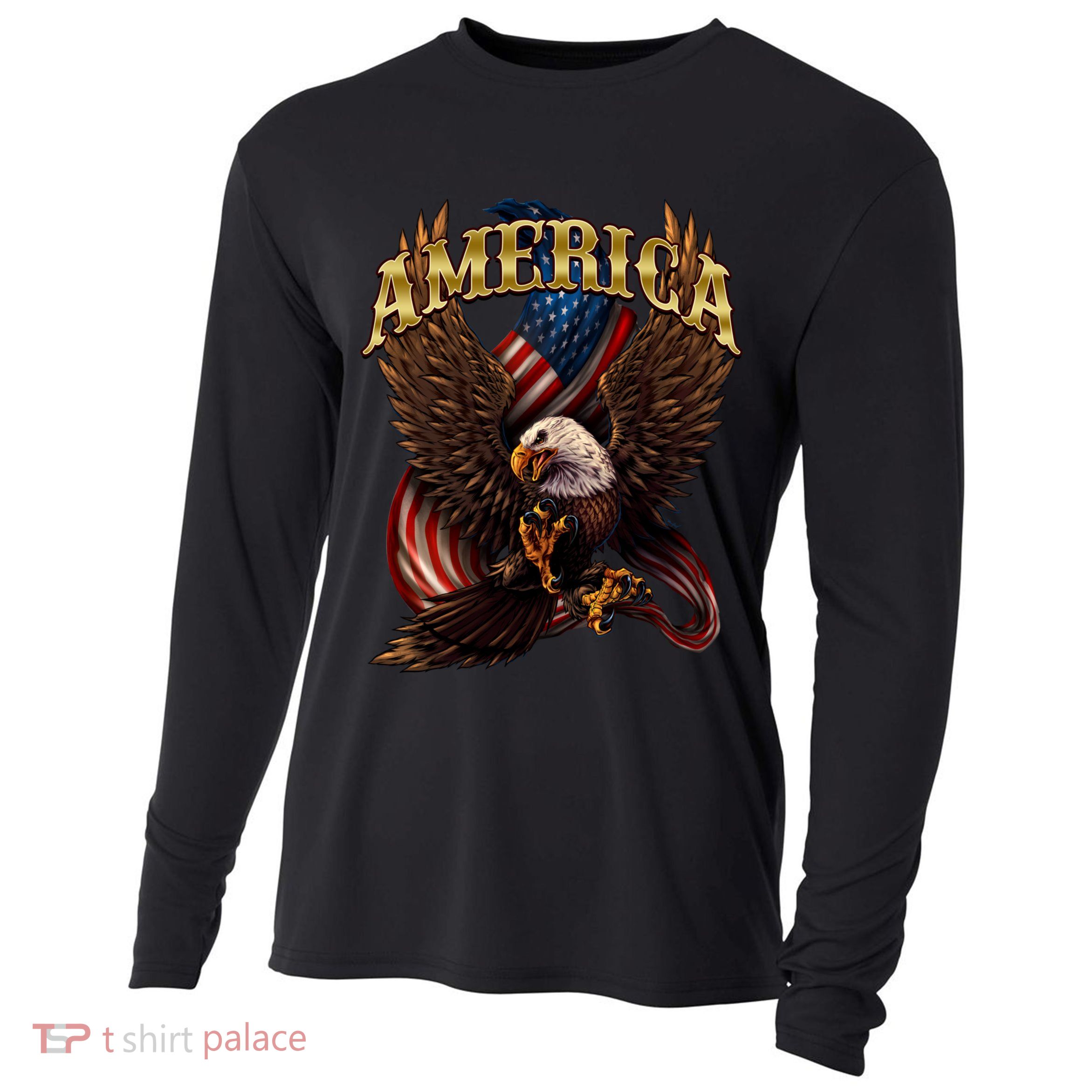 Patriotic America Design With Eagle And American Flag Cooling Performance Long Sleeve Crew