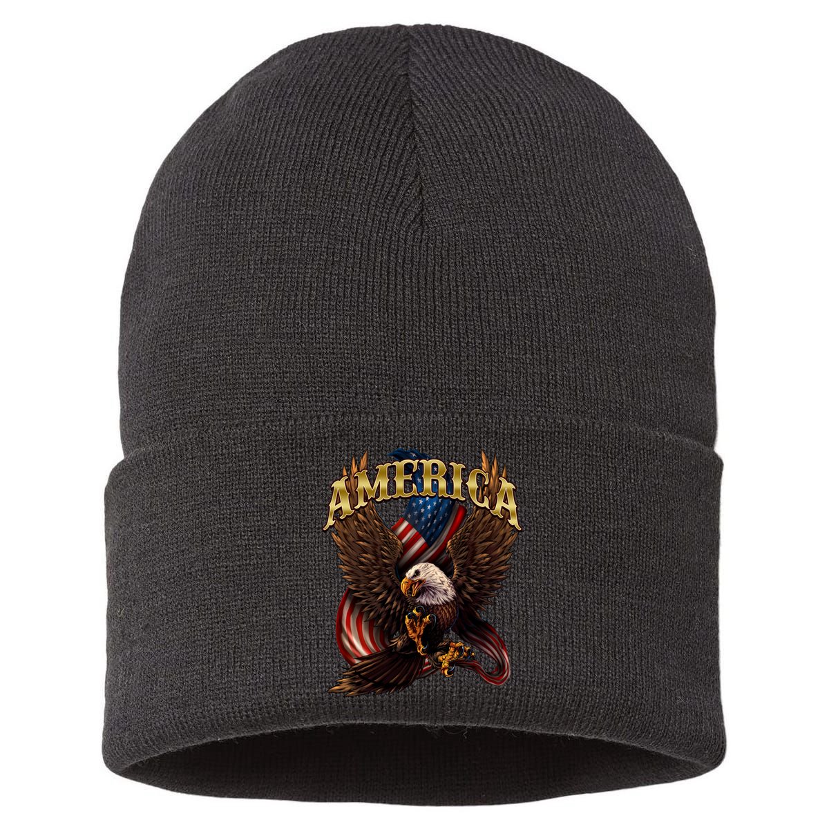Patriotic America Design With Eagle And American Flag Sustainable Knit Beanie