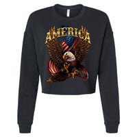 Patriotic America Design With Eagle And American Flag Cropped Pullover Crew