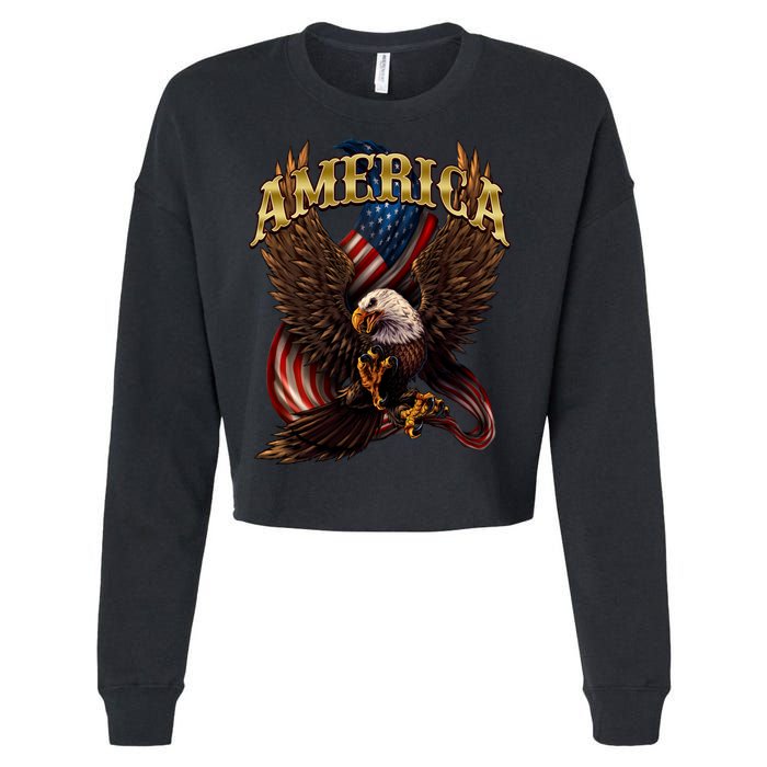 Patriotic America Design With Eagle And American Flag Cropped Pullover Crew