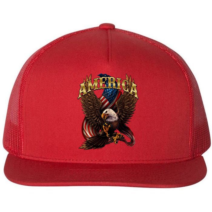 Patriotic America Design With Eagle And American Flag Flat Bill Trucker Hat
