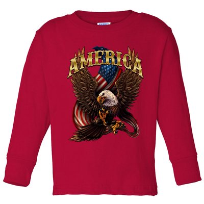 Patriotic America Design With Eagle And American Flag Toddler Long Sleeve Shirt