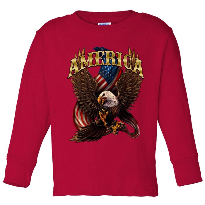 Patriotic America Design With Eagle And American Flag Toddler Long Sleeve Shirt