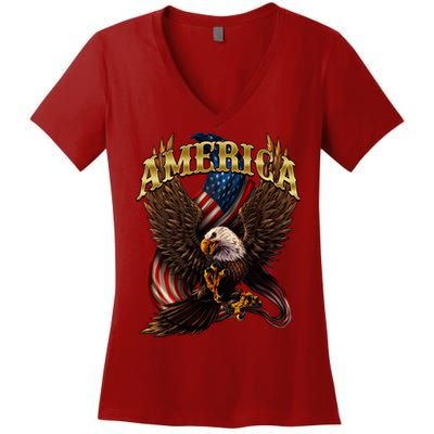 Patriotic America Design With Eagle And American Flag Women's V-Neck T-Shirt