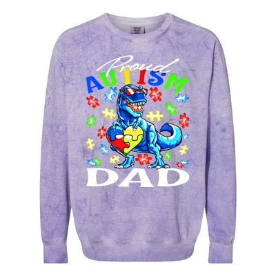 Proud Autism Dad Dinosaur Autism Awareness Gift Colorblast Crewneck Sweatshirt