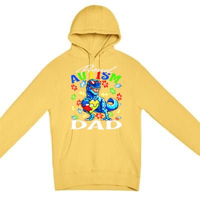 Proud Autism Dad Dinosaur Autism Awareness Gift Premium Pullover Hoodie