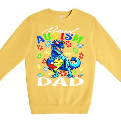 Proud Autism Dad Dinosaur Autism Awareness Gift Premium Crewneck Sweatshirt