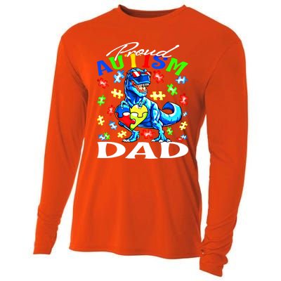 Proud Autism Dad Dinosaur Autism Awareness Gift Cooling Performance Long Sleeve Crew