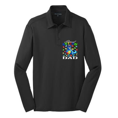 Proud Autism Dad Dinosaur Autism Awareness Gift Silk Touch Performance Long Sleeve Polo