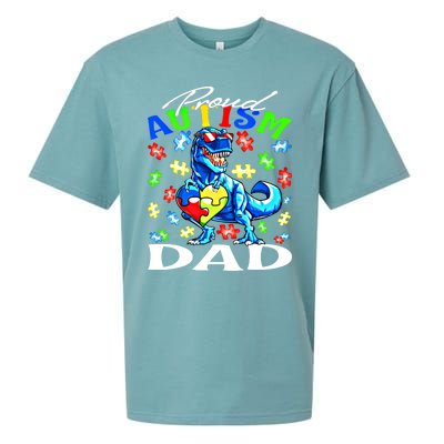 Proud Autism Dad Dinosaur Autism Awareness Gift Sueded Cloud Jersey T-Shirt