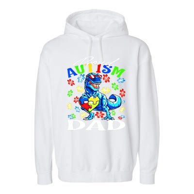 Proud Autism Dad Dinosaur Autism Awareness Gift Garment-Dyed Fleece Hoodie