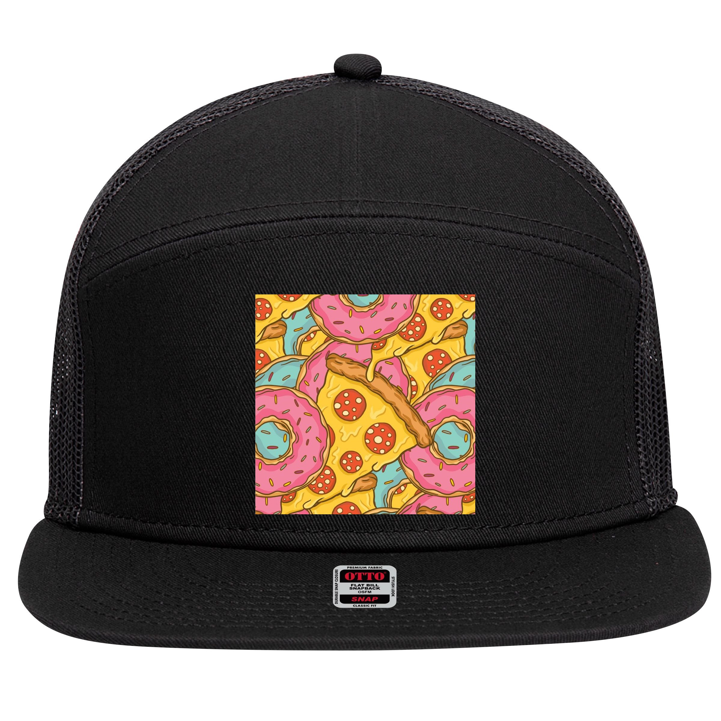 Pizza And Donuts Fast Food 7 Panel Mesh Trucker Snapback Hat