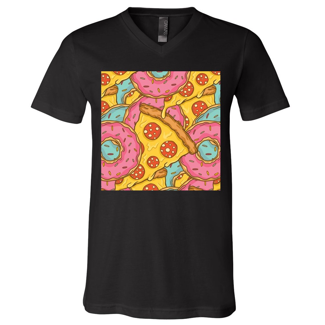 Pizza And Donuts Fast Food V-Neck T-Shirt