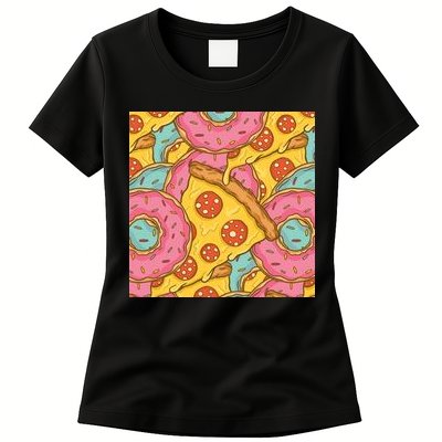 Pizza And Donuts Fast Food Womens T-Shirt