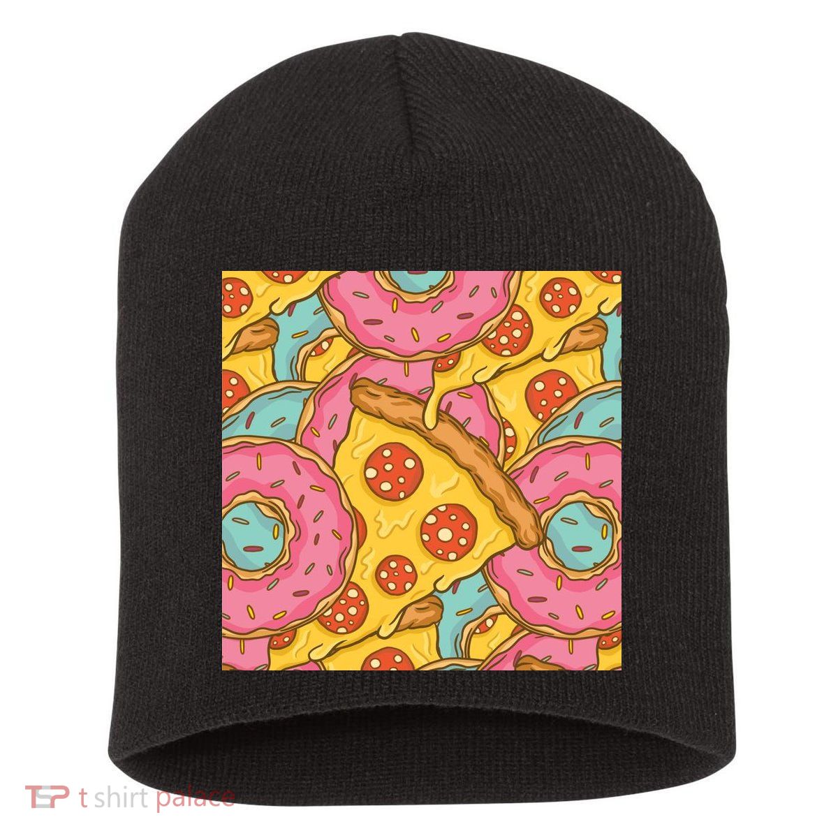 Pizza And Donuts Fast Food Short Acrylic Beanie