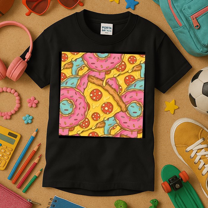 Pizza And Donuts Fast Food Kids T-Shirt