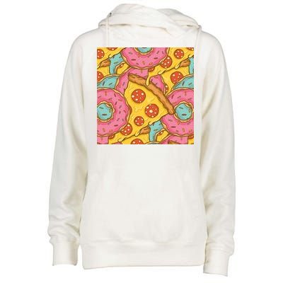 Pizza And Donuts Fast Food Womens Funnel Neck Pullover Hood