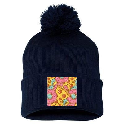 Pizza And Donuts Fast Food Pom Pom 12in Knit Beanie