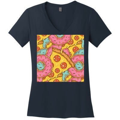 Pizza And Donuts Fast Food Women's V-Neck T-Shirt