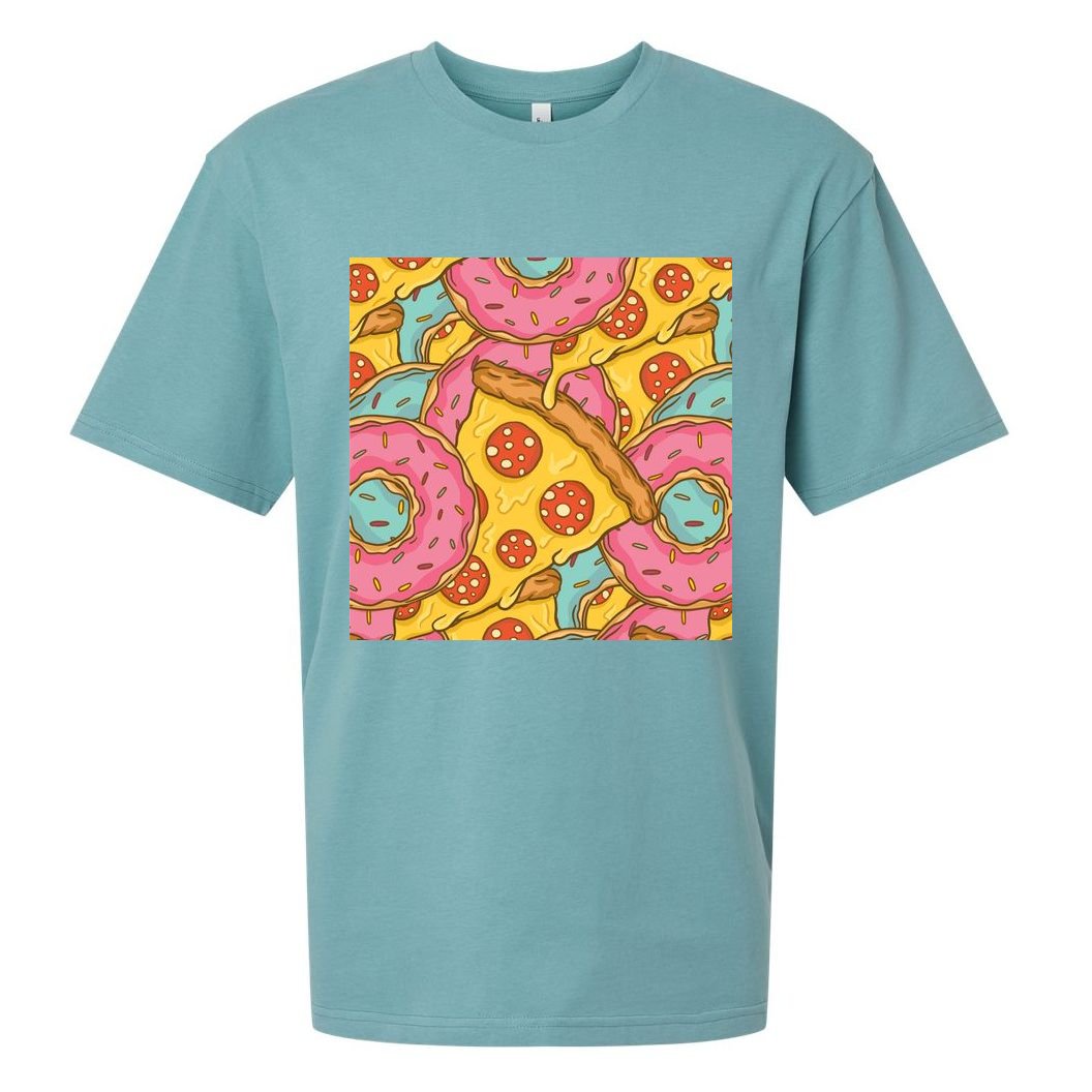Pizza And Donuts Fast Food Sueded Cloud Jersey T-Shirt