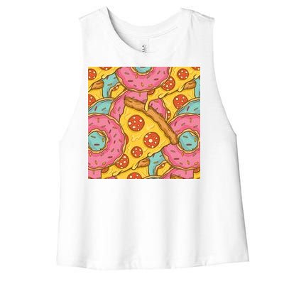 Pizza And Donuts Fast Food Women's Racerback Cropped Tank