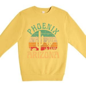 Phoenix Arizona Desert Cactus Retro Sunset Outdoors Retro Premium Crewneck Sweatshirt