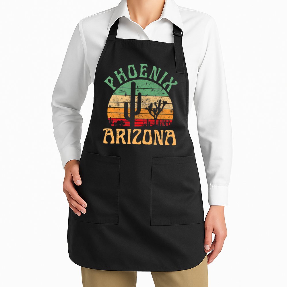Phoenix Arizona Desert Cactus Retro Sunset Outdoors Retro Apron