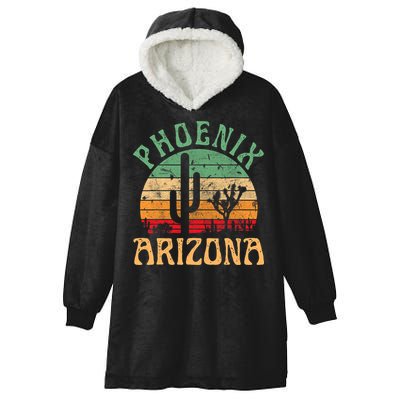 Phoenix Arizona Desert Cactus Retro Sunset Outdoors Retro Hooded Wearable Blanket