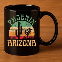 Phoenix Arizona Desert Cactus Retro Sunset Outdoors Retro 11oz C Handle Ceramic Mug