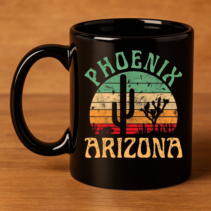 Phoenix Arizona Desert Cactus Retro Sunset Outdoors Retro 11oz C Handle Ceramic Mug