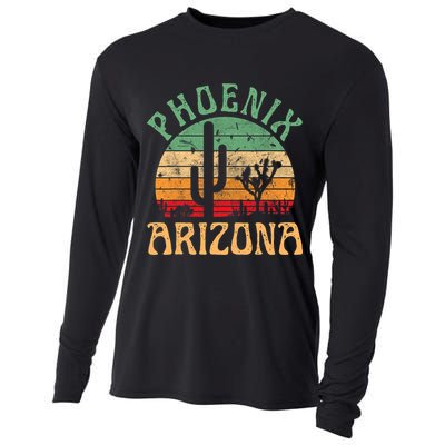 Phoenix Arizona Desert Cactus Retro Sunset Outdoors Retro Cooling Performance Long Sleeve Crew