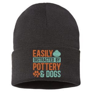 Pottery And Dogs Easily Distracted Kiln Potters Dog Lovers Sustainable Knit Beanie