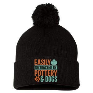 Pottery And Dogs Easily Distracted Kiln Potters Dog Lovers Pom Pom 12in Knit Beanie