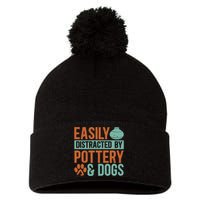 Pottery And Dogs Easily Distracted Kiln Potters Dog Lovers Pom Pom 12in Knit Beanie