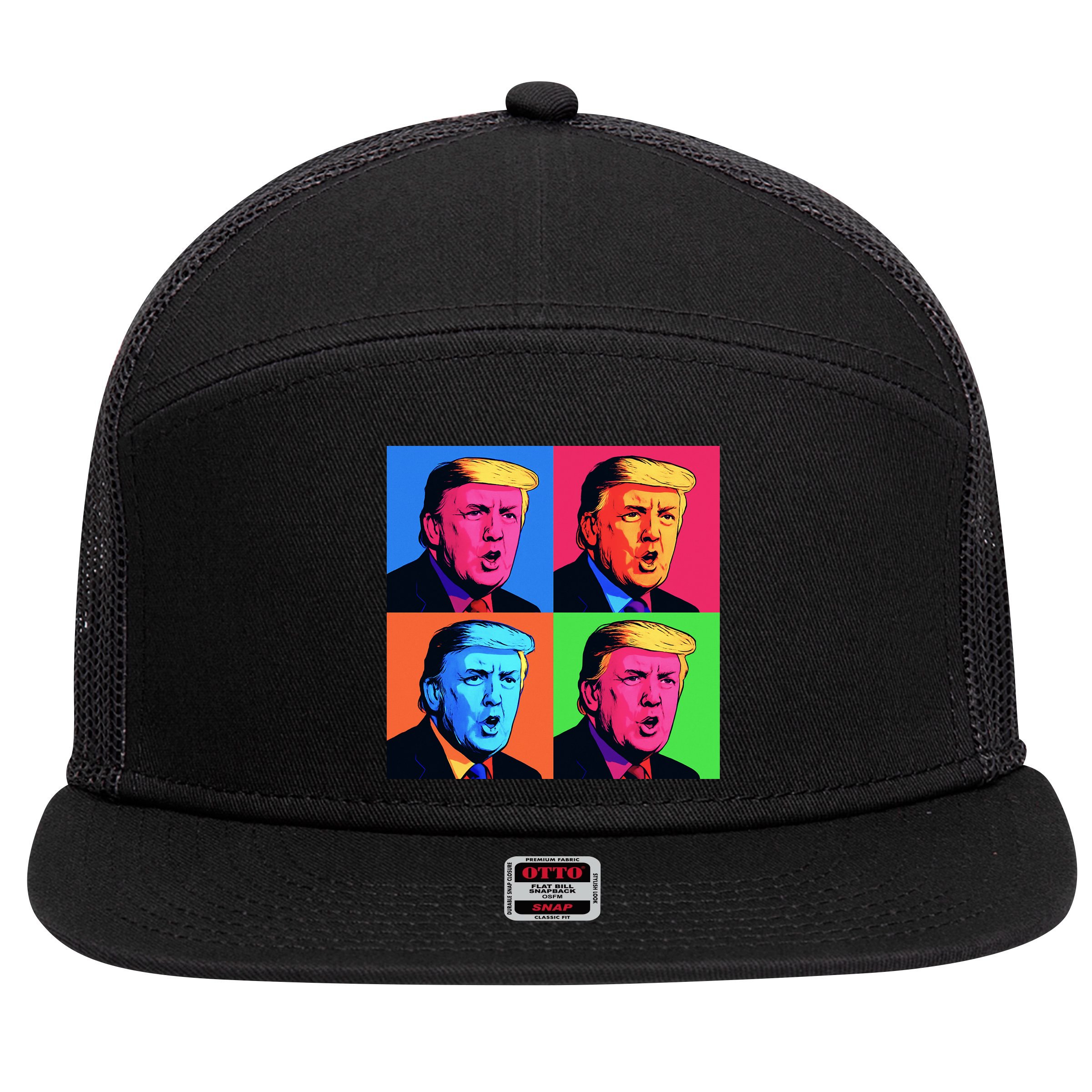 Pop Art Donald Trump Retro 7 Panel Mesh Trucker Snapback Hat