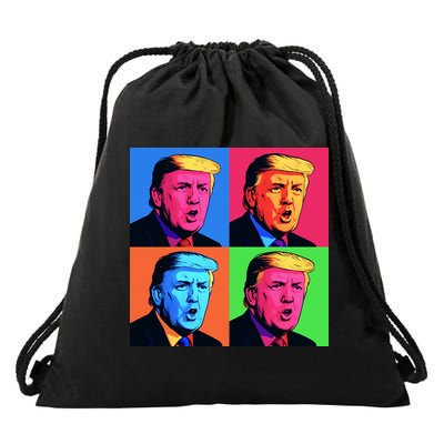 Pop Art Donald Trump Retro Drawstring Bag