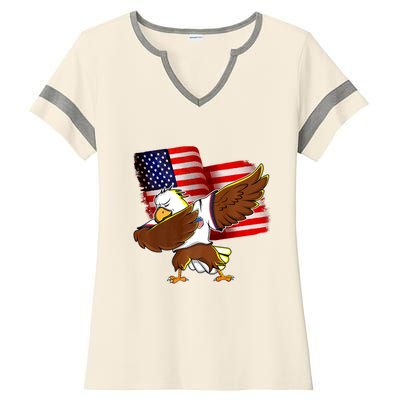 Pledge Allegiance Dabbing US Eagle 4th Of July USA Flag Day Ladies Halftime Notch Neck Tee